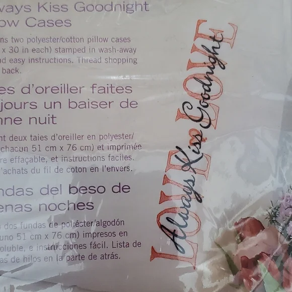 Always Kiss Goodnight Stamped Cross Stitch Pillowcases - Picture 3 of 4